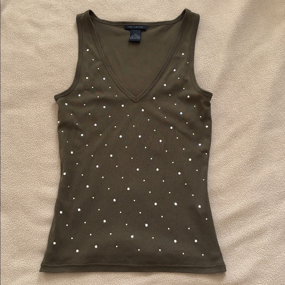 The Limited Olive Green Rhinestone Tank Top XS